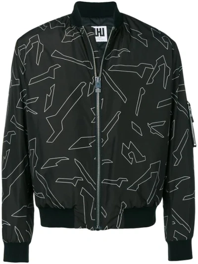 Les Hommes Urban Camouflage Bomber Jacket In Black