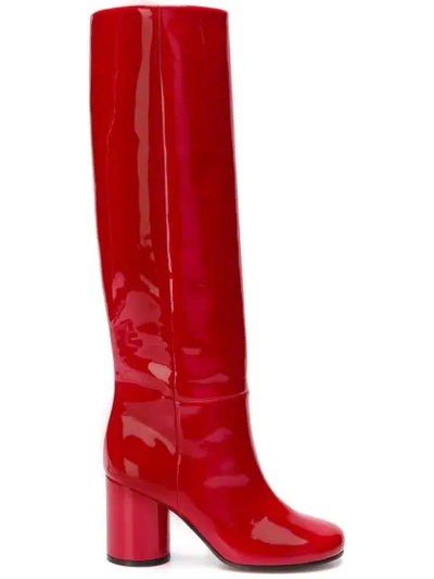 Maison Margiela Patent Knee High Boots In Red