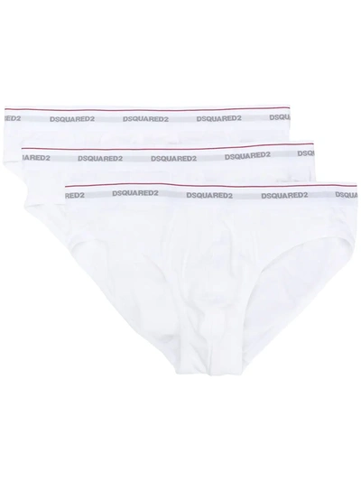 Dsquared2 Underwear Pack Of 3 Logo Cotton Jersey Briefs In White