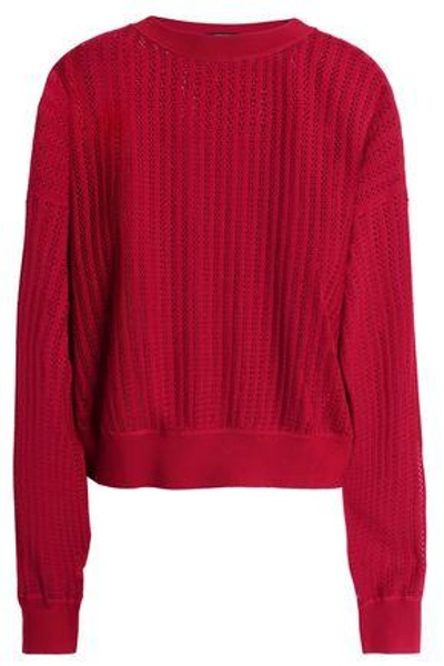 Theory Woman Pointelle-knit Merino Wool Sweater Crimson