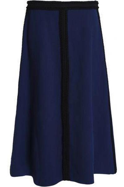 Agnona Woman Wool And Silk-blend Crepe Midi Skirt Navy