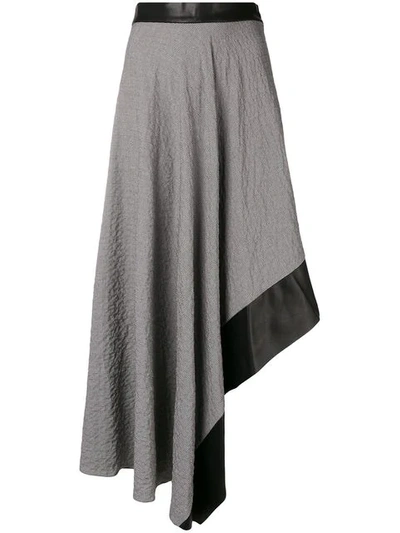 Loewe Leather Trim Asymmetrical Skirt In Black White|grigio