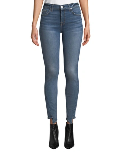 7 For All Mankind Mid-rise Ankle Skinny Jeans With Step Hem In Blue