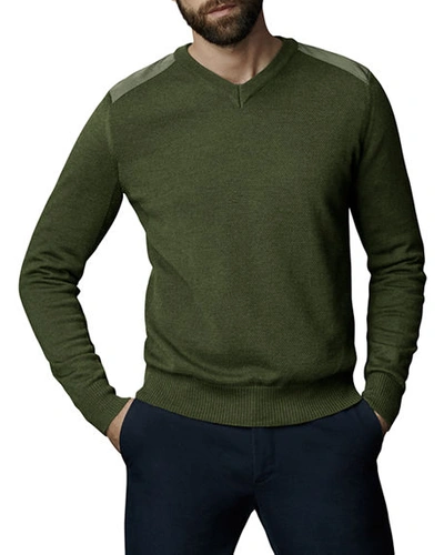 Canada Goose Mcleod V-neck Sweater W/ Nylon Shoulders In Green
