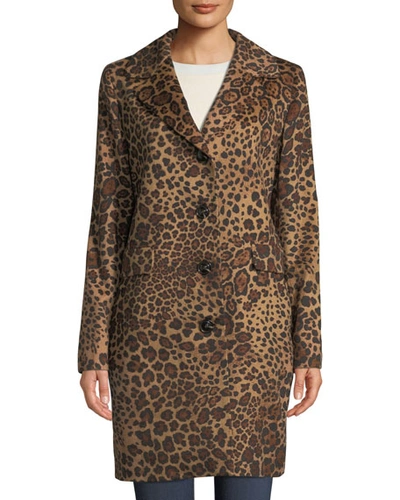 Sofia Cashmere Leopard-print Button-down Coat In Brown Pattern