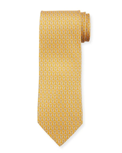 Ferragamo Fortuna Linked Gancini Silk Tie, Yellow