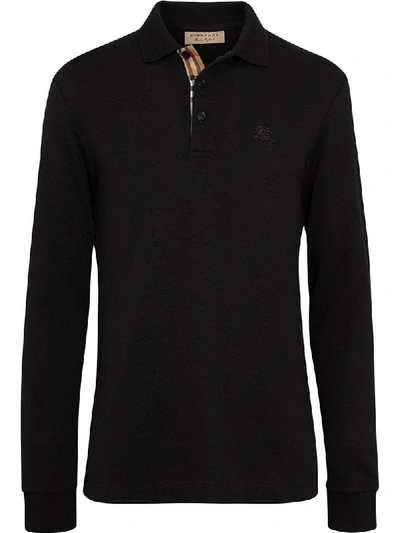 Burberry Hartford Long-sleeve Pique Polo Shirt In Black
