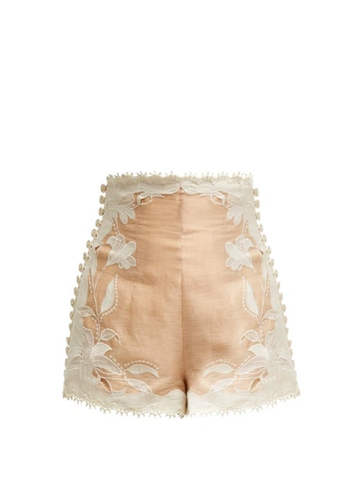 Zimmermann Corsage Lily Embroidered High-waist Shorts In Neutral