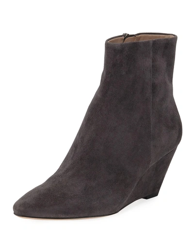 Donald J Pliner Jae Low Wedge Suede Booties In Charcoal Suede