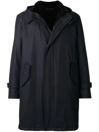 Manzoni 24 Fur Lined Hooded Coat In Tsaglcn Testa Moro/ Blu