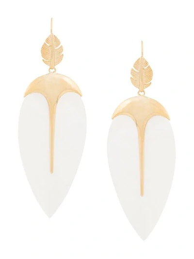 Aurelie Bidermann Leaf Earrings In White