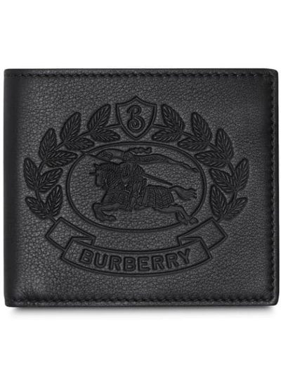 Burberry Emobssed Leather Bifold Wallet In Black
