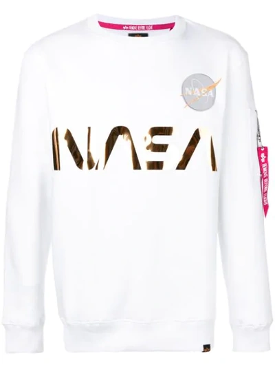 Alpha Industries Nasa Print Sweatshirt In White