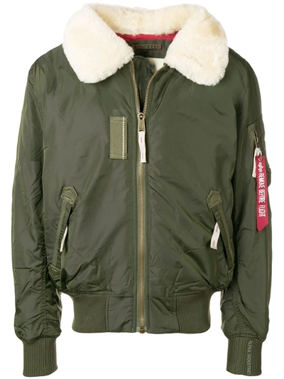 Alpha Industries Shearling Bomber Jacket In Green