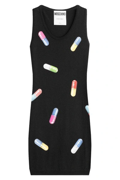 Moschino Sleeveless Capsule Print Wool Knit Dress In Black