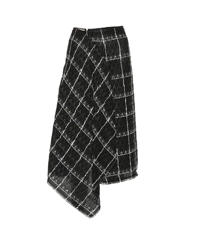 Roland Mouret Keaton Draped Checked Cotton-blend Tweed Midi Skirt In Black
