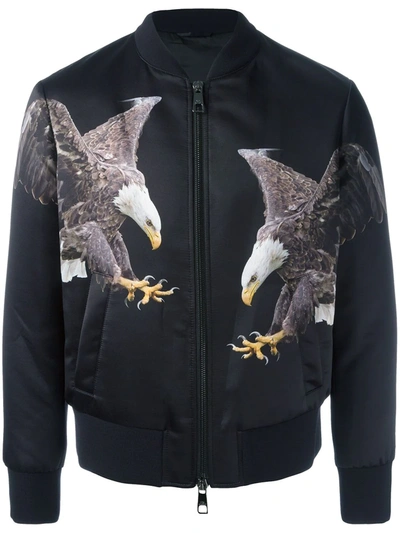 Neil Barrett Eagles Printed Satin Bomber Jacket In Black