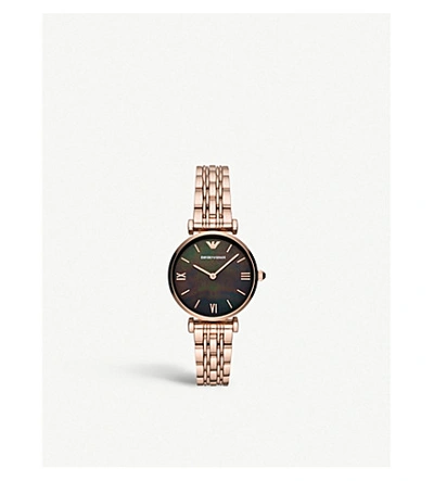 Emporio Armani Women's Rose Gold-tone Stainless Steel Bracelet Watch 32mm In Black/rose Gold