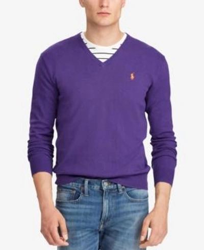 Polo Ralph Lauren V-neck Cotton Sweater In Squire Purple Heather