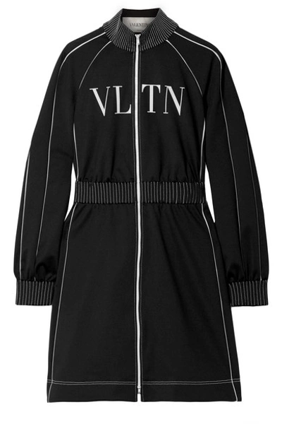 Valentino Silk Crepe-trimmed Printed Jersey Mini Dress In Black