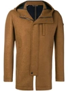 Manuel Ritz Hooded Woven Coat In Brown