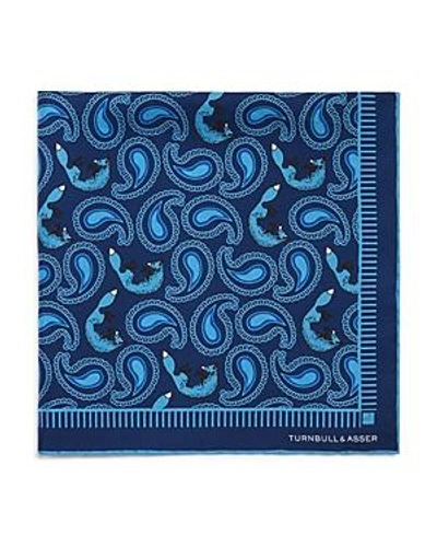 Turnbull & Asser Paisley Foxes Silk Pocket Square In Navy