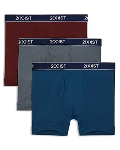 2(x)ist Essentials Boxer Briefs, Pack Of 3 In Blue/ Tawny Port/ Stormy/ Navy