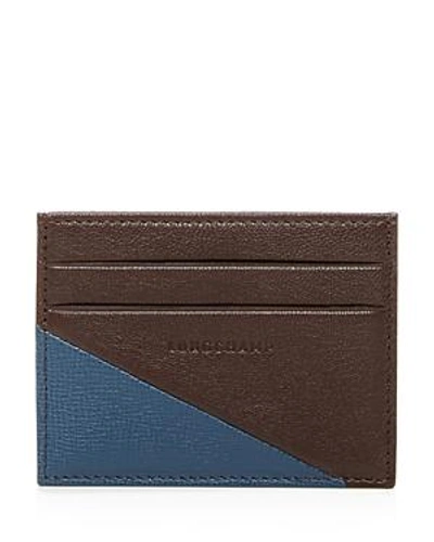 Longchamp Parisis Color-block Leather Card Case In Brown