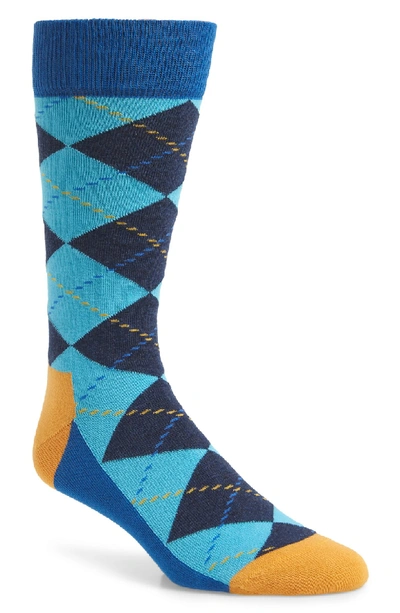 Happy Socks Contrast Argyle-print Socks In Blue/ Yellow