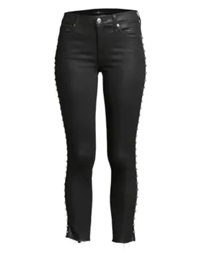 7 For All Mankind Coated Ankle Skinny Studded Jeans In B(air) Black In B(air) Black W/ Studs