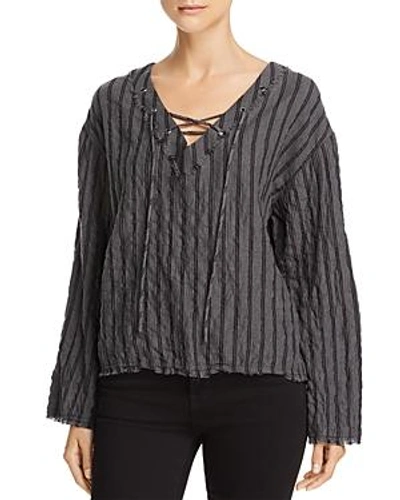 Bella Dahl Bell-sleeve Lace-up Top In Gray Melange