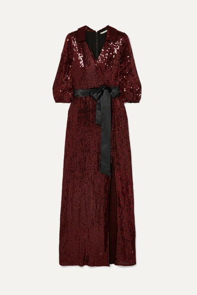 Alice And Olivia Alice + Olivia Bayley Sequined Crossover Maxi Dress In Burgundy