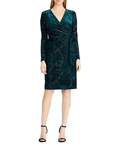 Polo Ralph Lauren Lauren Ralph Lauren Flocked Velvet Dress In Dark Green |  ModeSens