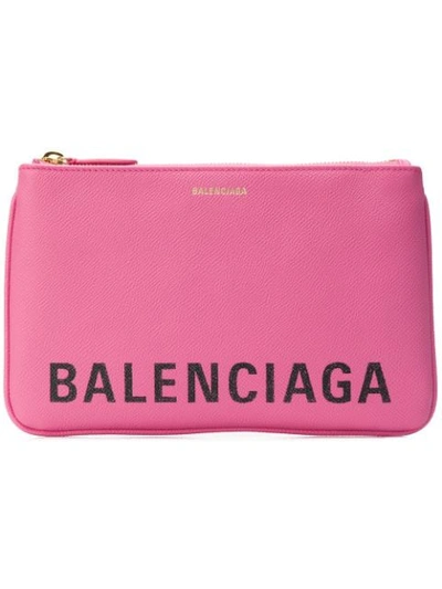 Balenciaga Ville Printed Textured-leather Pouch In Pink Black