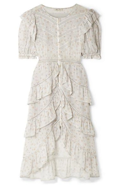 Loveshackfancy Cherina Ruffled Floral print Silk georgette Midi Dress In Sky Blue ModeSens