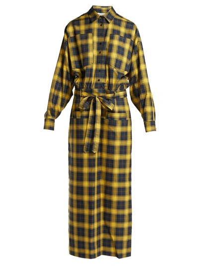 Attico Checked Tie-waist Cotton Shirtdress In Yellow