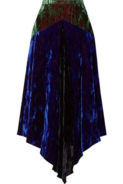 Christopher Kane Asymmetric Paneled Crushed-velvet Midi Skirt In Blue