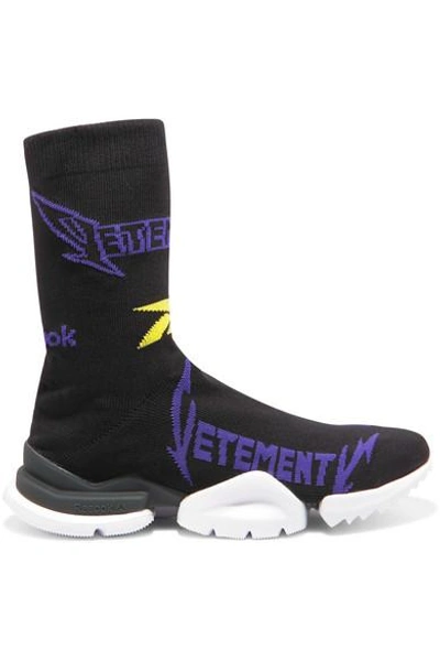 Vetements + Reebok Metal Logo-jacquard Stretch-knit Sneakers In Black Purple