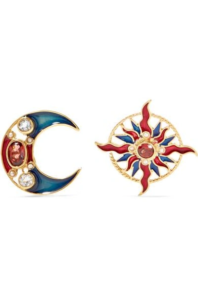 Percossi Papi Gold-plated And Enamel Multi-stone Earrings In Red