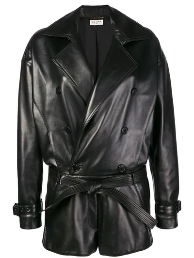 Saint Laurent Belted Playsuit In 1000 Black