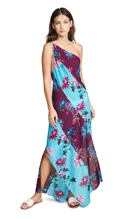 Diane Von Furstenberg One-shoulder Floral-print Beach Dress In Hewes Cyan/hewes Currant Multi