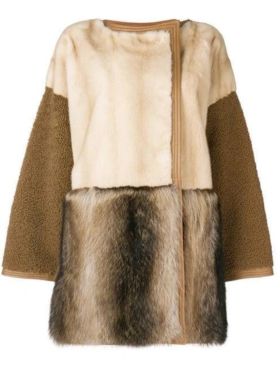 Yves Salomon Panelled Fur Coat In  A0914 Nuance Creme