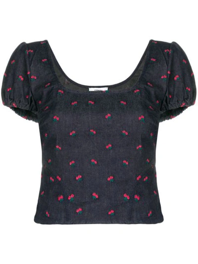 Miaou Kelly Rose Embroidered Cropped Top In Blue