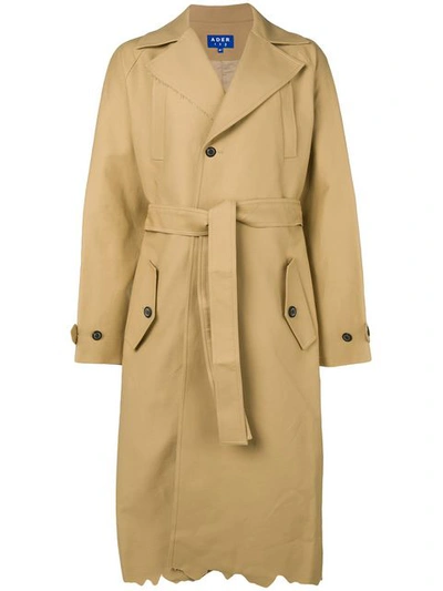 Ader Error Jagged Hem Belted Trenchcoat In Neutrals