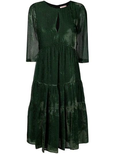 Black Coral Pleated Dress In Green