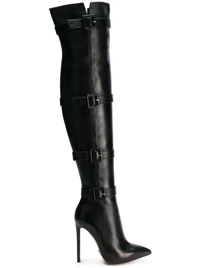 Gianni Renzi Buckled Thigh High Boots In Black