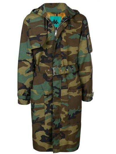 Paura X Kappa Camouflage Print Hooded Coat In Green
