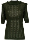 Andrea Bogosian Ruffled Knit Blouse In Green