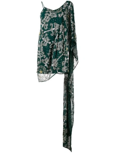 Ashish Bead Embellished Asymmetric Sari Dress In Green