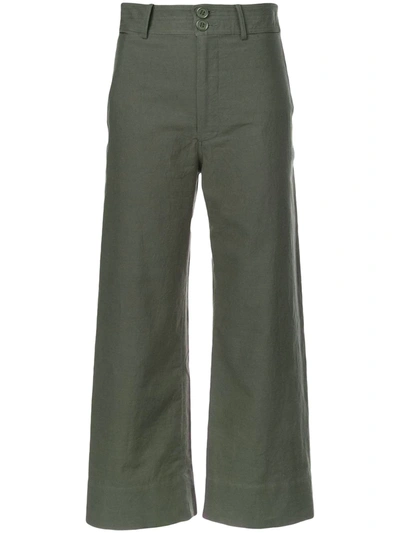 Apiece Apart Wide Leg Cropped Trousers In Green